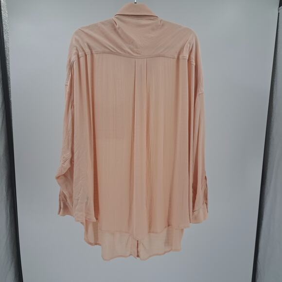 Torrid Shirt Plus 3X Linen Drop Shoulder Button Front Roll Tab Sleeve Pale Blush - Picture 8 of 10
